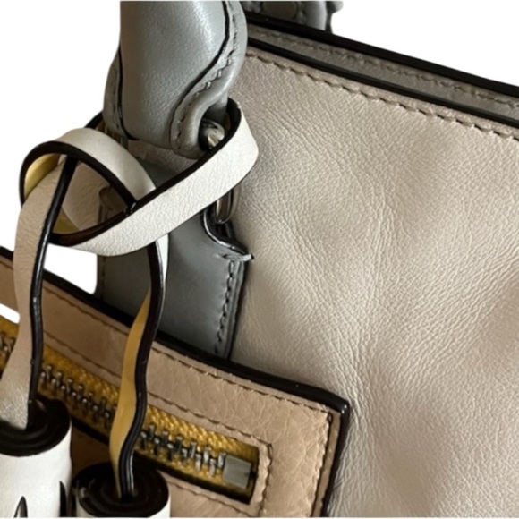 Coach Two-Tone Beige and Light Gray Leather Shoulder Tote with Tassels- Candace - Picture 11 of 12